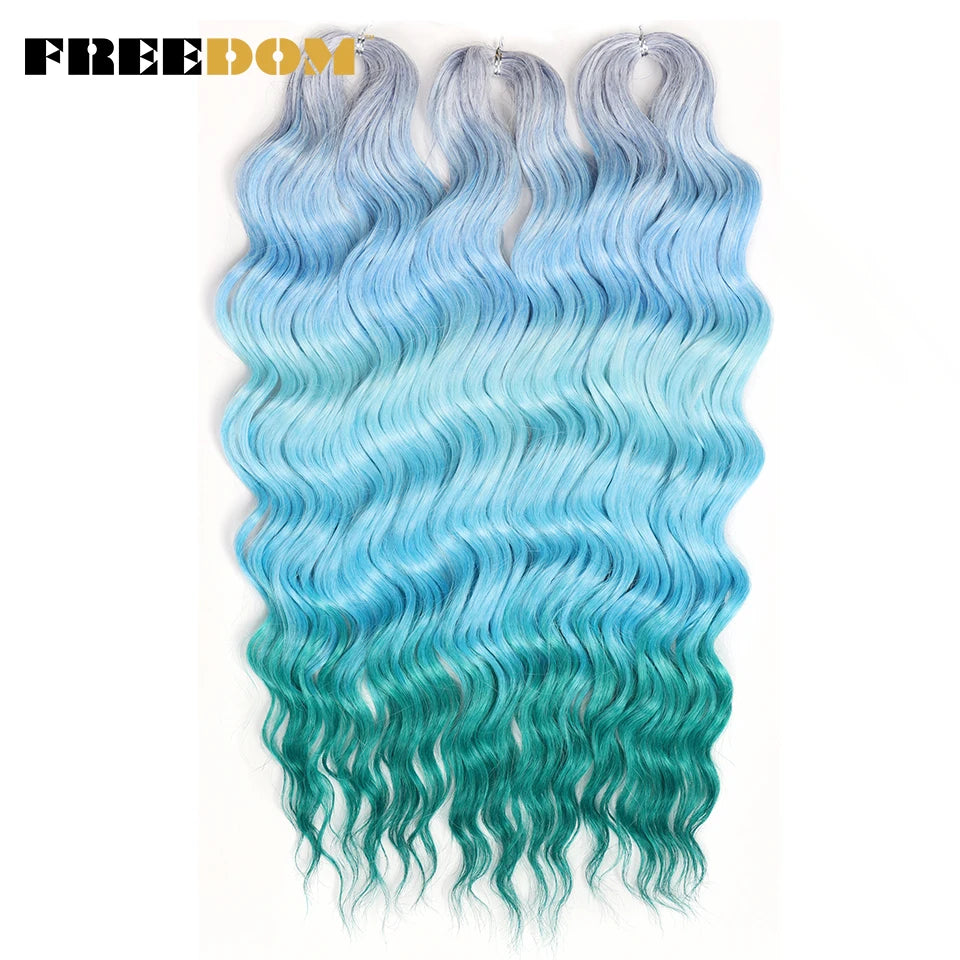 FREEDOM Synthetic Curly Braiding Hair Extensions 24 Inch/60 cm Long Deep Wavy Twist Crochet Braids Hair Ombre Brown Rainbow Hair
