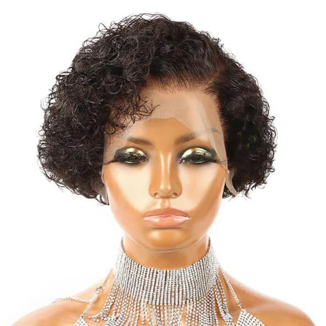13x4 Lace Wig Side Part Pixie Cut Wigs 100% Virgin Hair Side Part Brazilian Water Wave bob Wig Transparent Lace For Black Women
