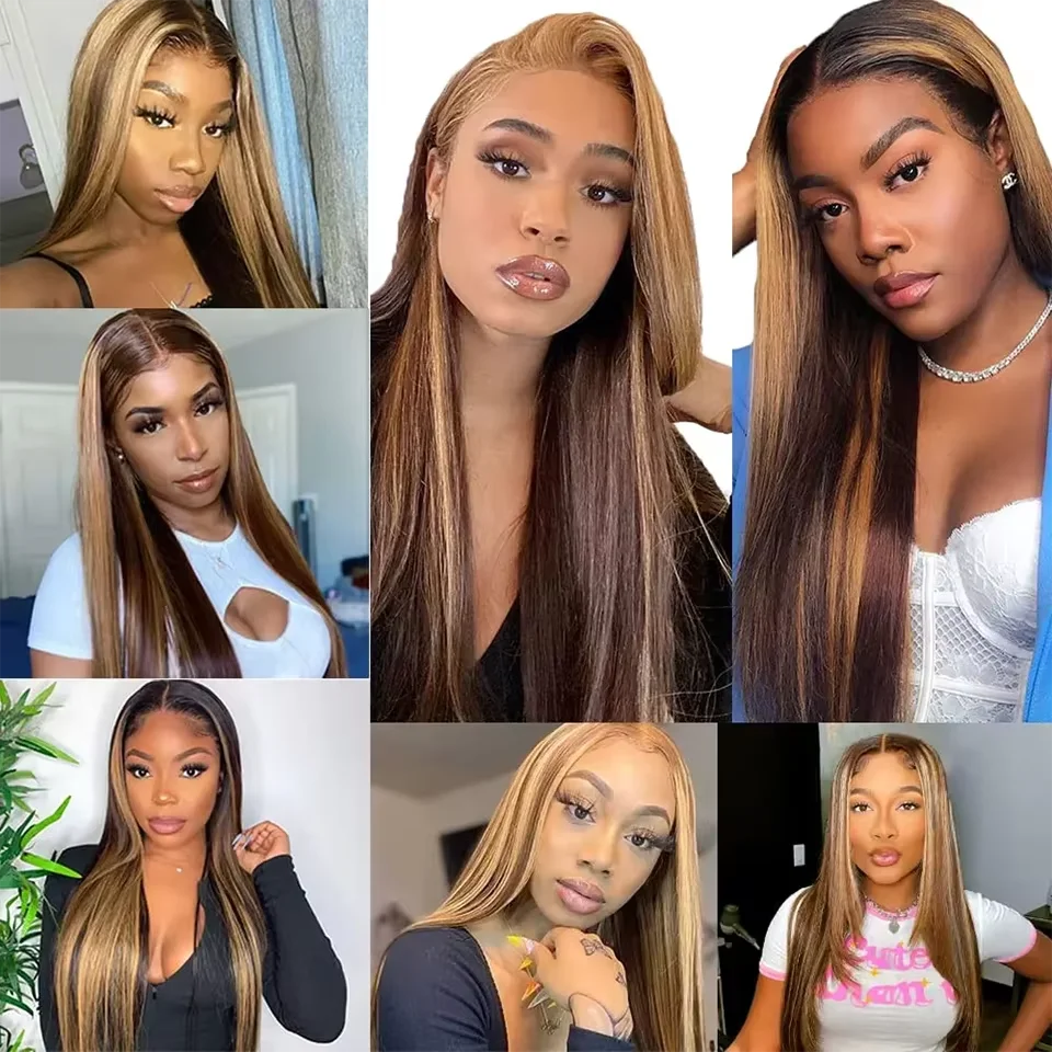 Human Hair Weaves Highlight Straight 1/3 Bundles P4/27 Honey Blonde Brown For Women Brazilian Straight Bundles Human Hair Virgin