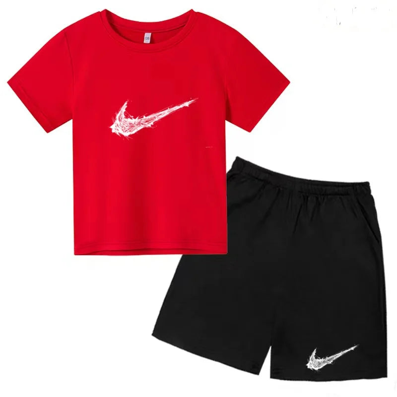 Summer Brand White T-shirt+Shorts Two-piece Set Kids New Clothing Fashion Letter Boy Girl3-13Yrs Sports Short-sleeved Casual Set