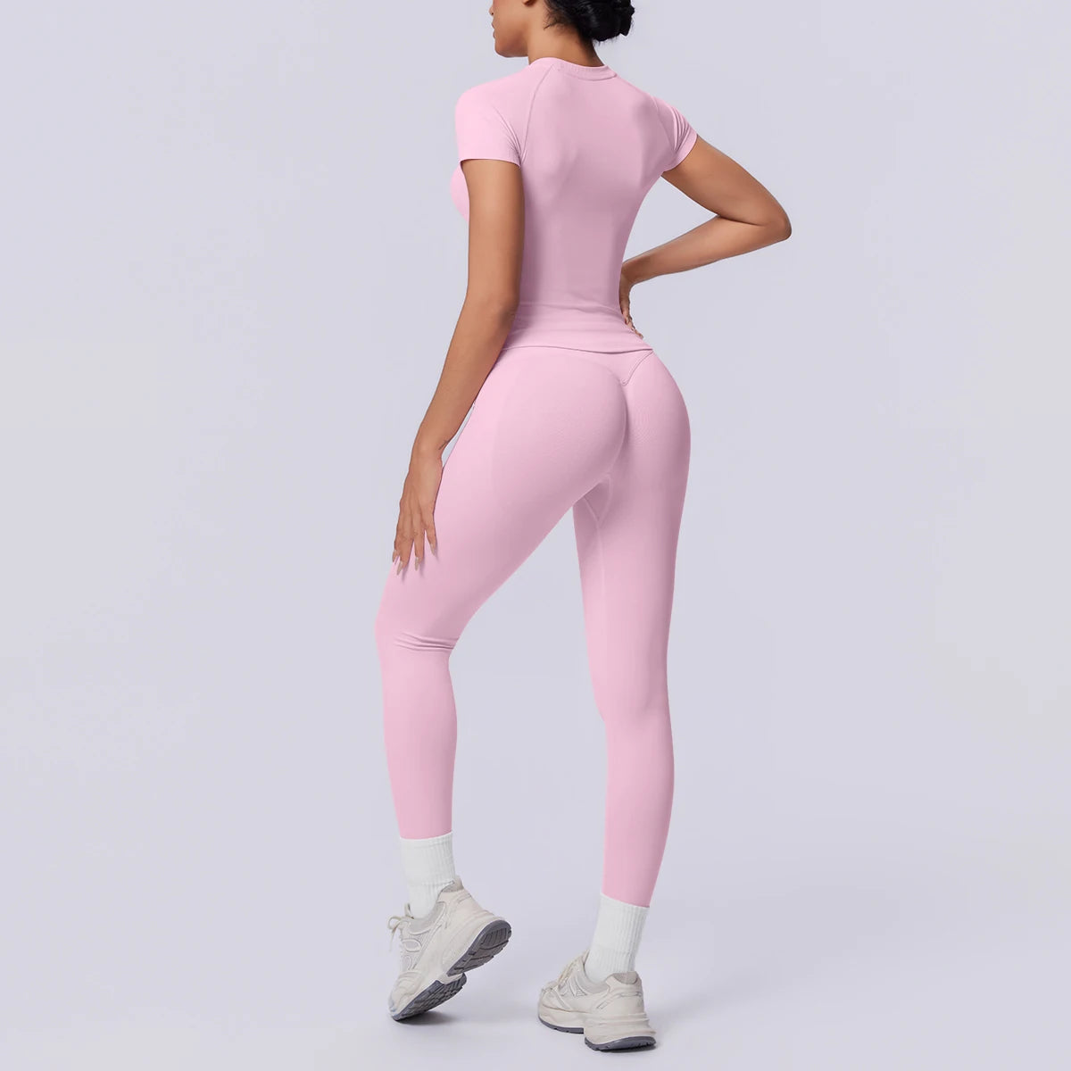 Rooftrellen New 2PCS/set Yoga Set Summer Quick Drying Fitness Sports Workout Top T-Shirt High Stretch Seamless Yoga Leggings Set