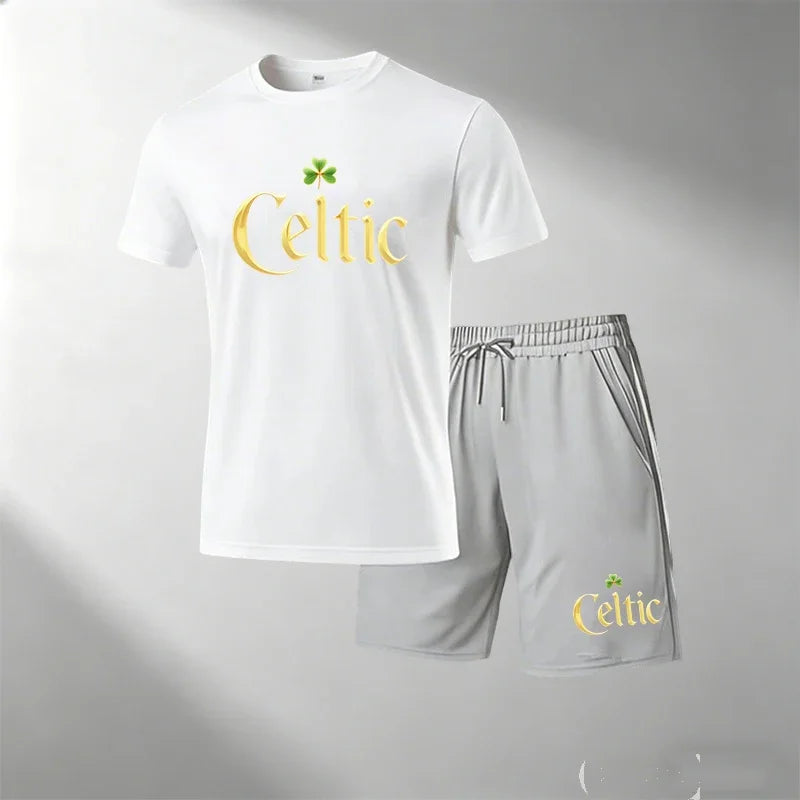 2026 Men's Round Neck Short Sleeve T-Shirt + Shorts Sports Set Quick Dry Summer Running Gym Training Suit Home Outdoor Hot Sale