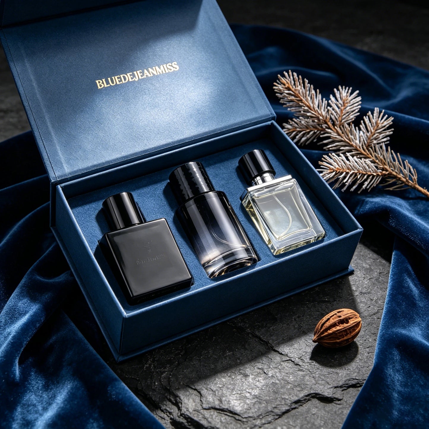 Jean Miss 3Pcs Men Perfume Gift Set Woody Aquatic Citrus Scent Eau de Toilette Long Lasting Masculine Fragrance Exquisite Blue Gift Box For Male Dating Travel Birthday Valentine Gift