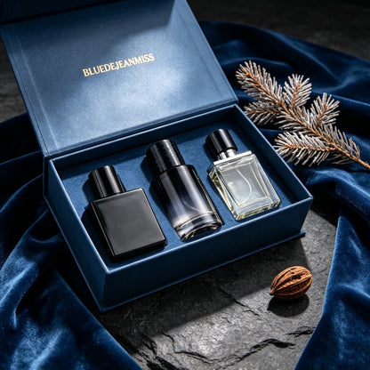 Jean Miss 3Pcs Men Perfume Gift Set Woody Aquatic Citrus Scent Eau de Toilette Long Lasting Masculine Fragrance Exquisite Blue Gift Box For Male Dating Travel Birthday Valentine Gift
