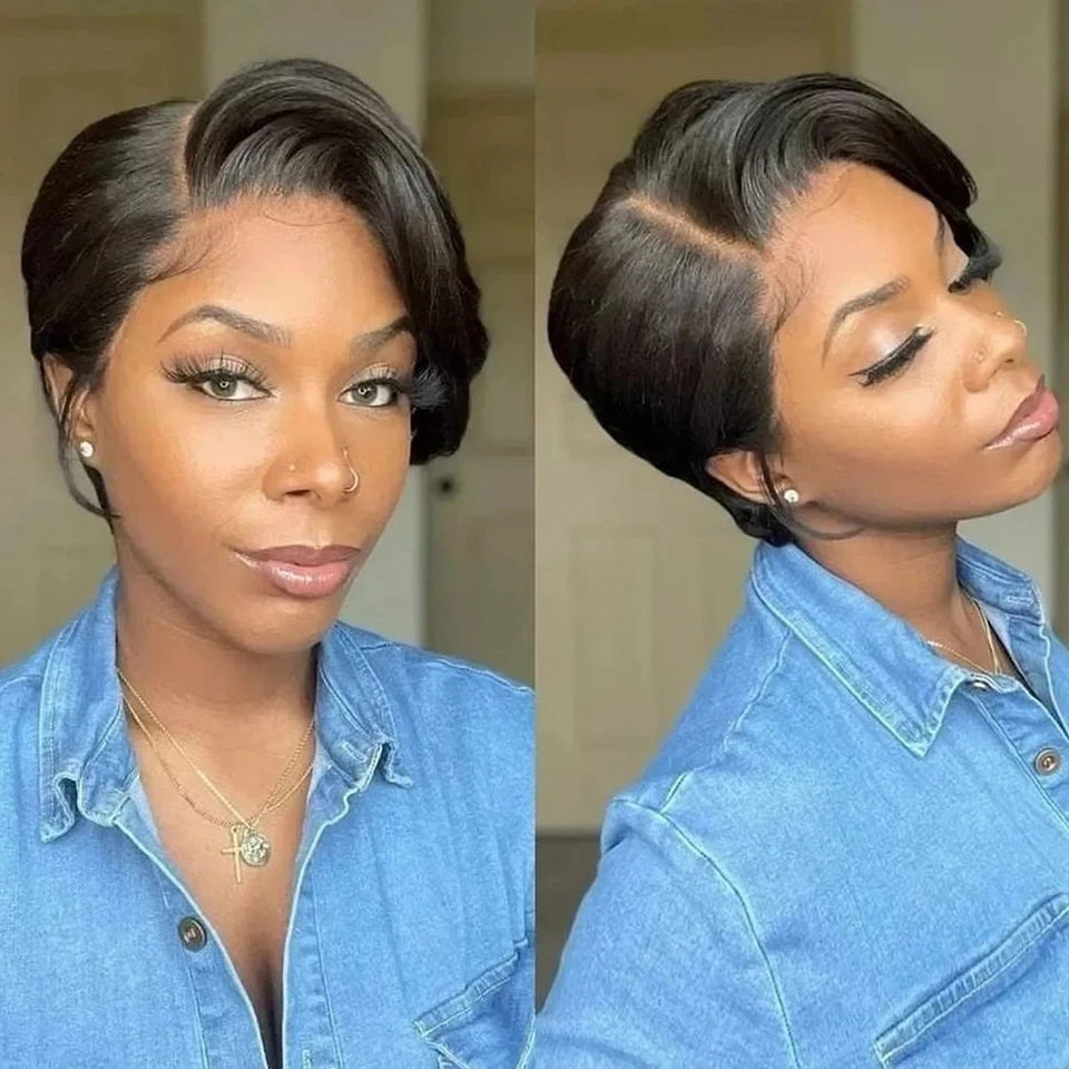 Blond 27 Pixie Cut Bob Wigs Lace Front T Part Human Hair Wigs For Nature Black Dark Brazilian 613 Straight Remy Human Hair Wigs