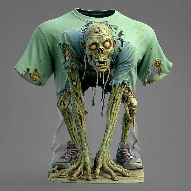 Fun Skull Zombie Horror Patte 3DPatte Sport Quickdry Breatha Men's T-Shirt Outdoor Street Cosplay Parent-child Clothing Summer