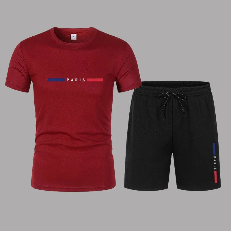 Summer Fashion Trend Leisure Sports Men's Set T-shirt casual sports two-piece set trendy men's short sleeved T-shirt+shorts set