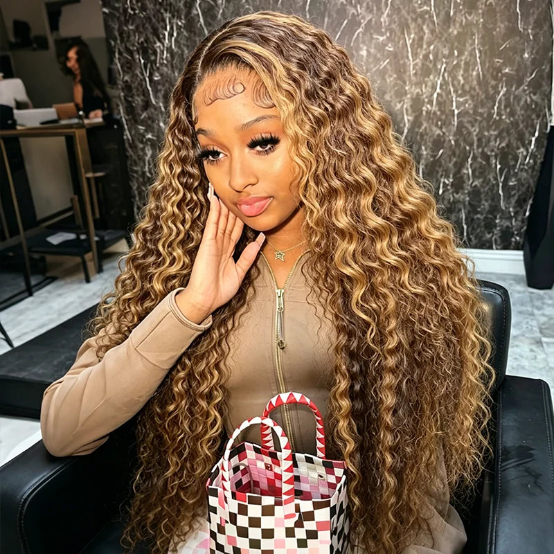 Curly Highlight 13x4 13x6 Lace Front Human Hair Wigs For Women Pre Plucked Honey Blonde 13x6 Lace Frontal Wigs Remy Hair
