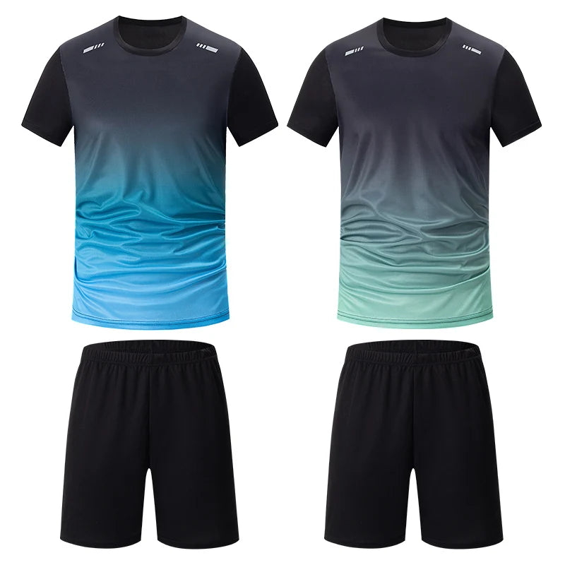 2-Piece Men's Suit Youth Four-Season Gradient T-Shirt Short-Sleeved Sports Quick-Drying Comfortable Home Wear Fashionable