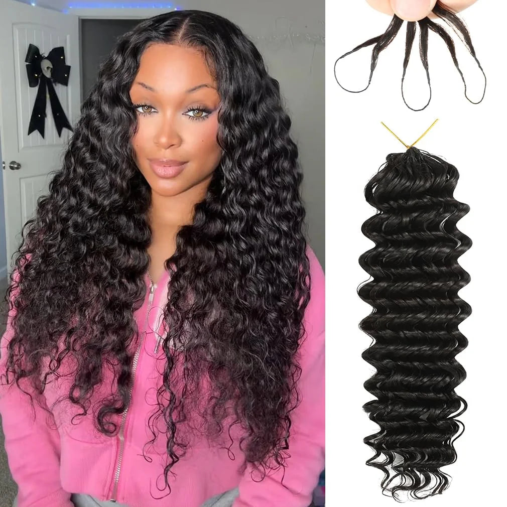 Geeta 100% Human Hair Feather Crochet 12A 240g 300g Deep Wave Pre-Separated Feather Crochet Invisible Crochet Hair Extensions