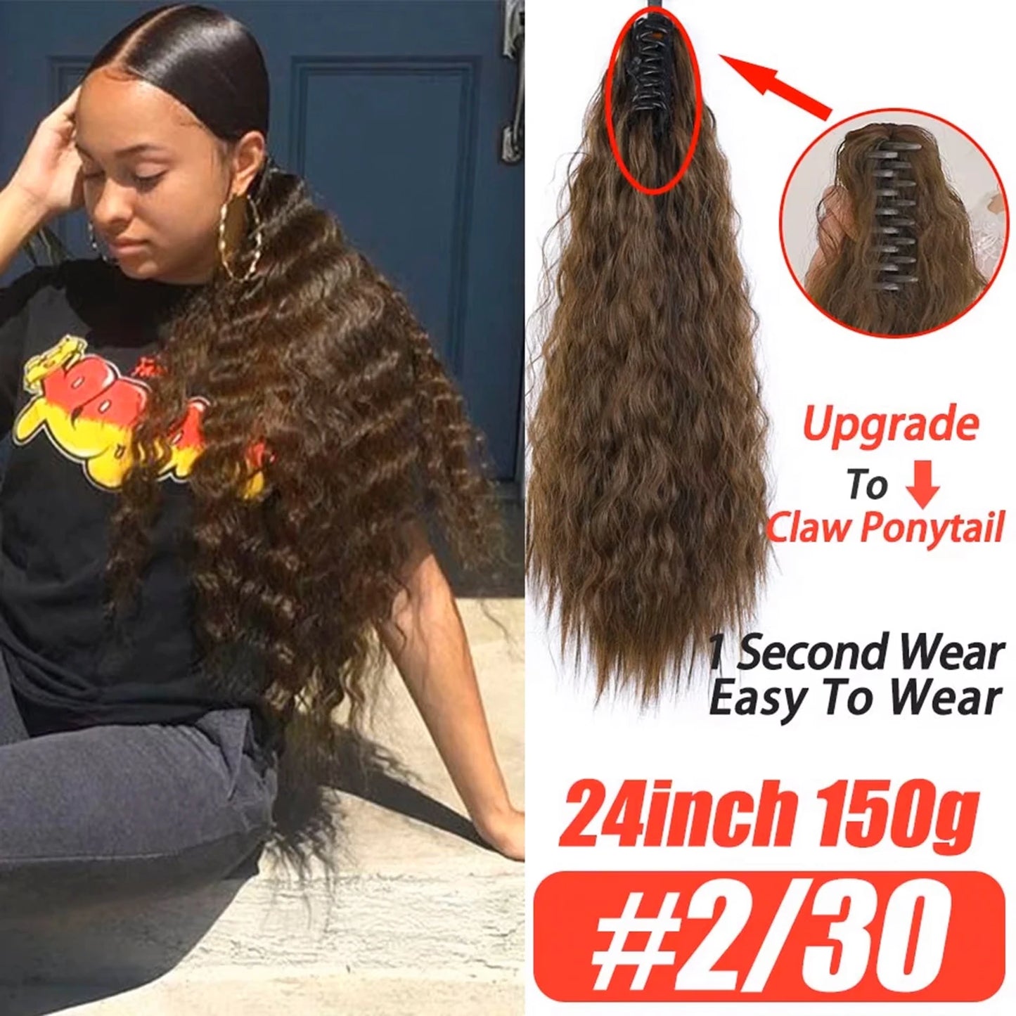 Straight Long Ponytail Extensions 22inch Natural Black Wrap Around Synthetic Hair Piece Pony Tail Hair Hairpieces for Women Girl