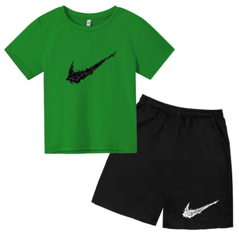 Summer Brand White T-shirt+Shorts Two-piece Set Kids New Clothing Fashion Letter Boy Girl3-13Yrs Sports Short-sleeved Casual Set