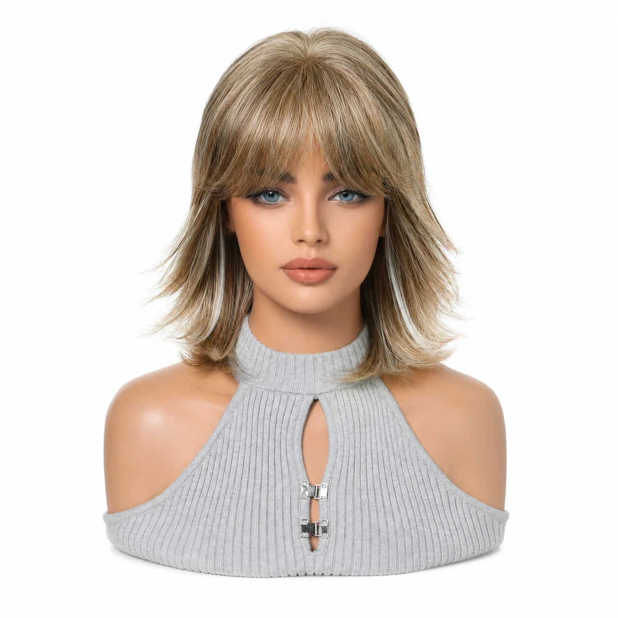 Fashionable wig headband with golden short hair, layered short curly hair, synthetic synthetic synthetic wig headband