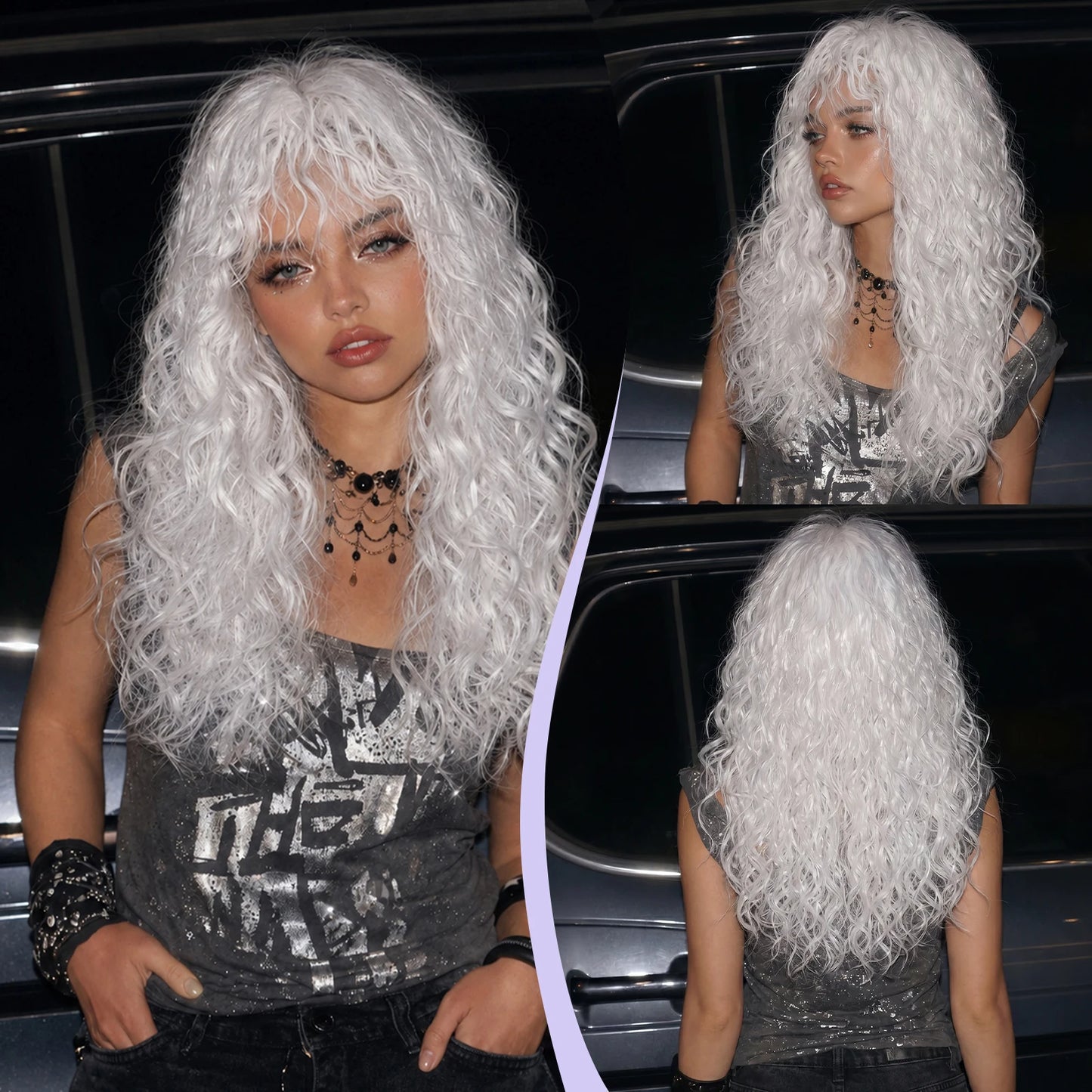 LOUIS FERRE Long Wavy Ombre Brown Wig with Bangs Synthetic Hair Wig Heat Resistant Daily Wear Office Party Cosplay Halloween