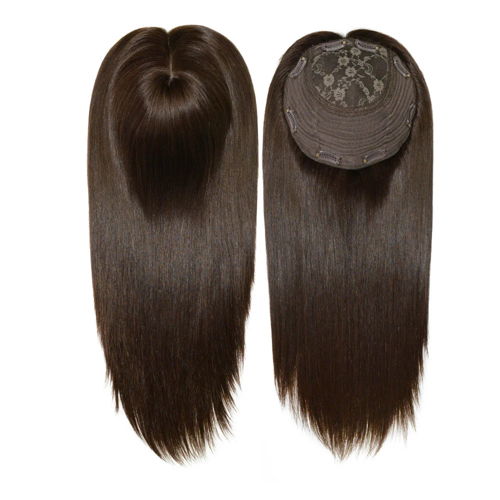 14 Inches Mogolian Cuticle Remy Hair Topper Silky Straight 8x8” Jewish Kosher Human Hairpieces Topper Free Style 120% Density