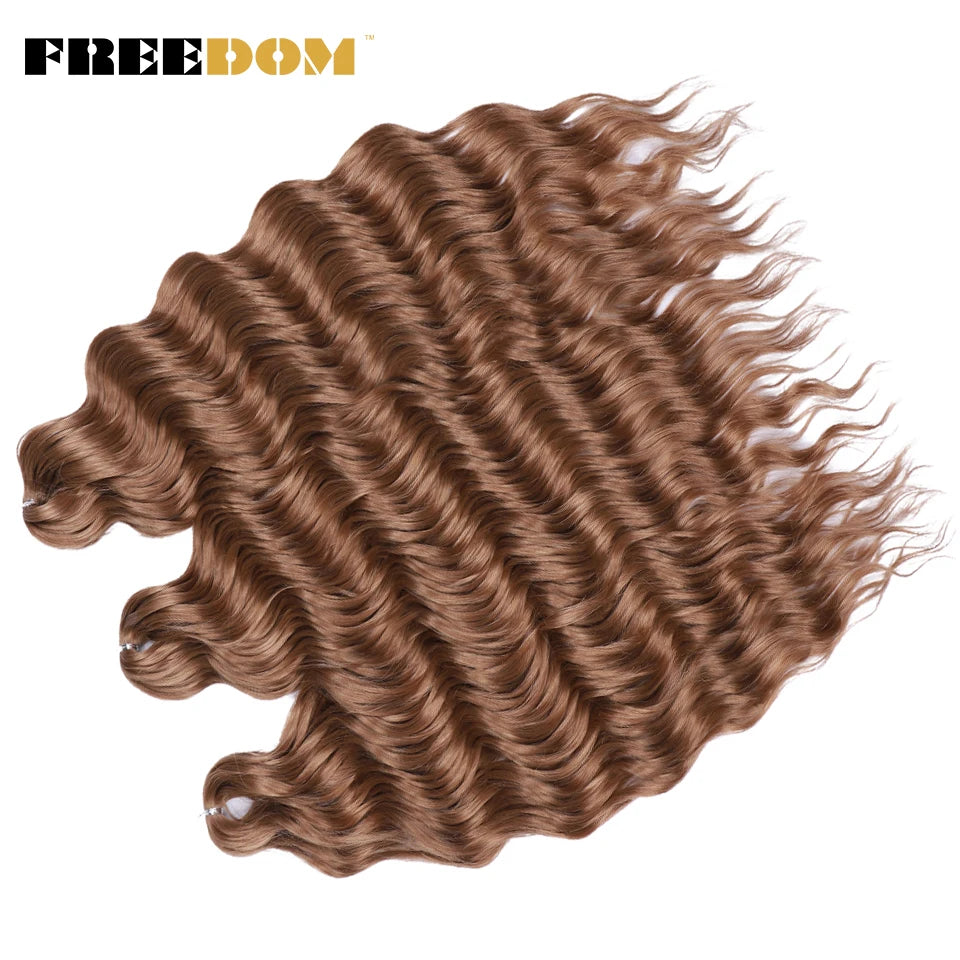 FREEDOM Synthetic Curly Braiding Hair Extensions 24 Inch/60 cm Long Deep Wavy Twist Crochet Braids Hair Ombre Brown Rainbow Hair