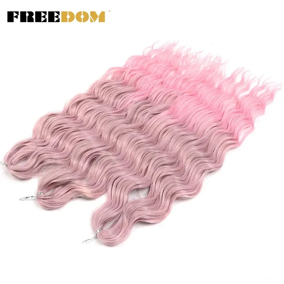 FREEDOM Synthetic Curly Braiding Hair Extensions 24 Inch/60 cm Long Deep Wavy Twist Crochet Braids Hair Ombre Brown Rainbow Hair