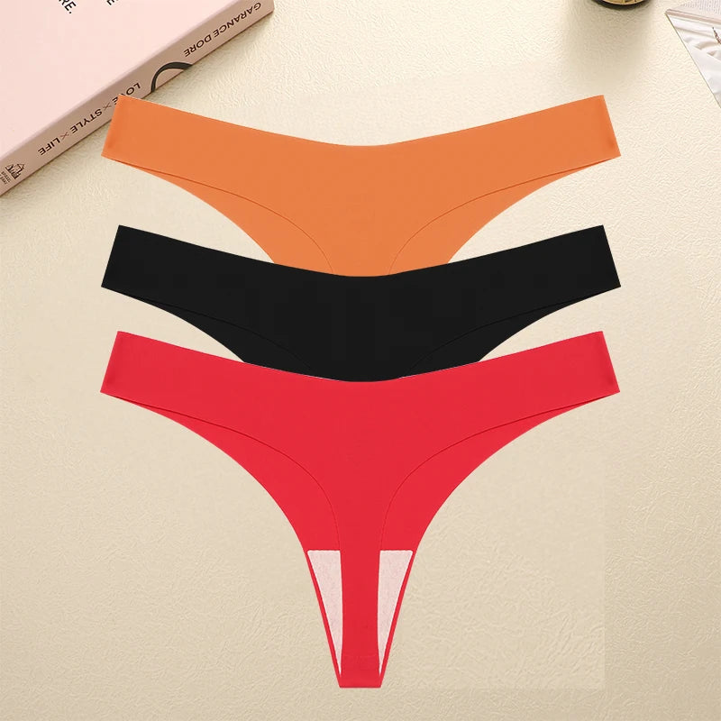 3PCS/SET Sexy G-String Underwear Female T-back Intimates Lingerie Seamless Low Waist Underpants 10 Color Lady Bikini Panty XS-XL