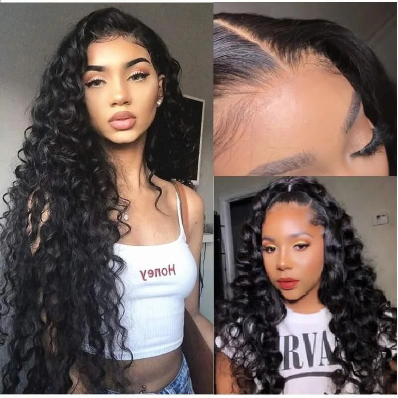 MYLOCKME Glueless Wigs Human Hair 6x4 Curly Wave Lace Closure Wigs Deep Wave 9x6 5x5 Lace Closure Wig Pre Cut Curly Human Hair Water Wave 200%