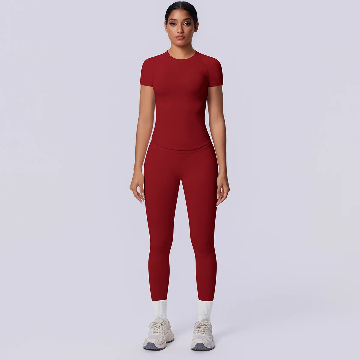 Rooftrellen New 2PCS/set Yoga Set Summer Quick Drying Fitness Sports Workout Top T-Shirt High Stretch Seamless Yoga Leggings Set