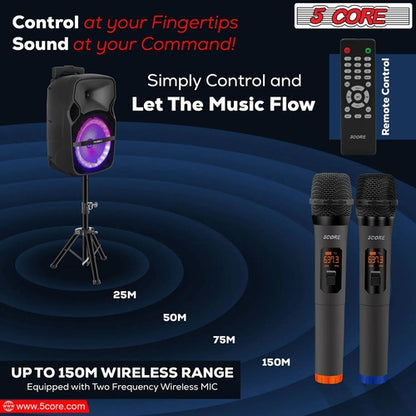 5Core 8 inch PA Portable Bluetooth Party Speaker Karaoke Boombox + 2