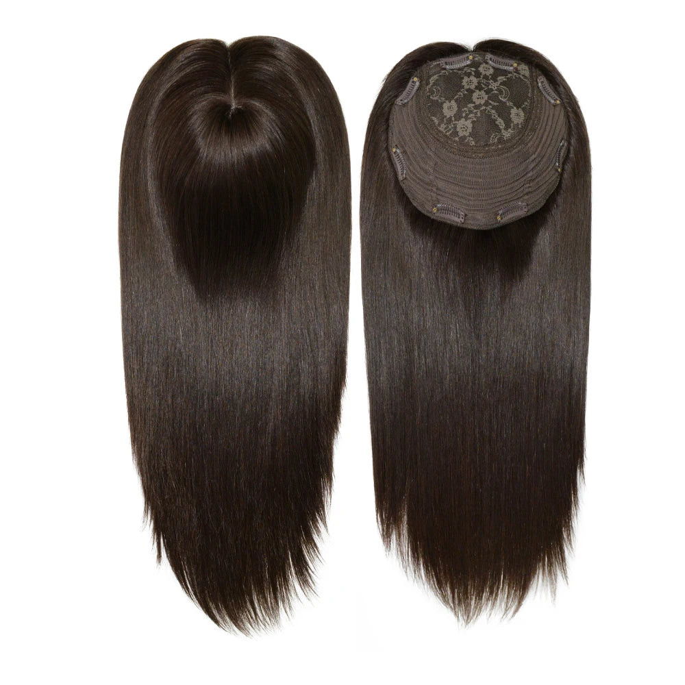 14 Inches Mogolian Cuticle Remy Hair Topper Silky Straight 8x8” Jewish Kosher Human Hairpieces Topper Free Style 120% Density