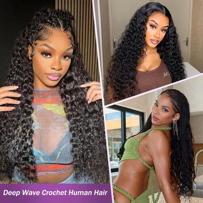 Geeta 100% Human Hair Feather Crochet 12A 240g 300g Deep Wave Pre-Separated Feather Crochet Invisible Crochet Hair Extensions