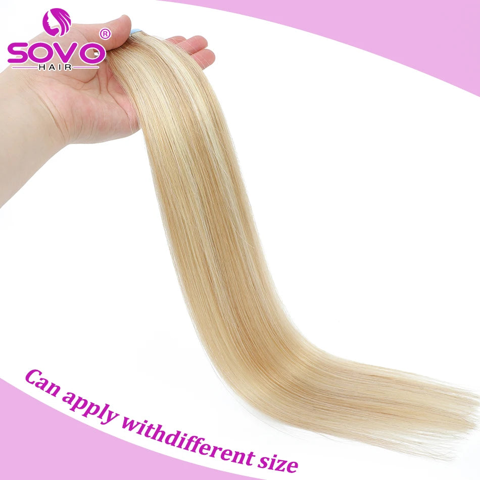 SOVO Tape in Hair Extensions 100% Remy Human Hair 20 Inch  20pcs  Balayage Skin Weft Tape in Extensions  12-26 inch