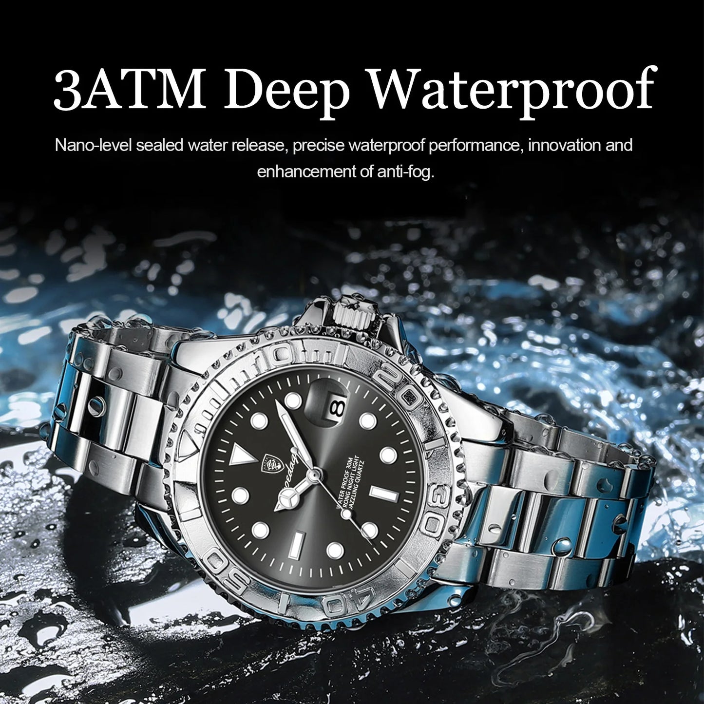 POEDAGAR Trendy Sport Man Watch Luminous Waterproof Stainless Steel Date Men Wristwatch Luxury Business Men's Quartz Watches+Box