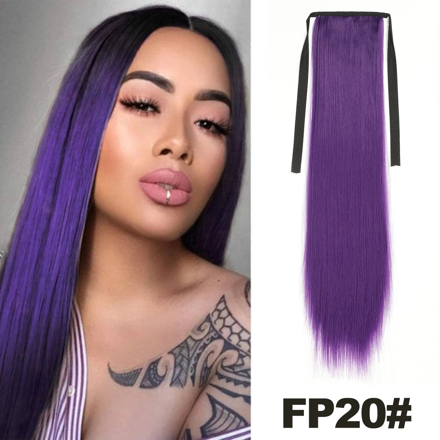 Straight Long Ponytail Extensions 22inch Natural Black Wrap Around Synthetic Hair Piece Pony Tail Hair Hairpieces for Women Girl