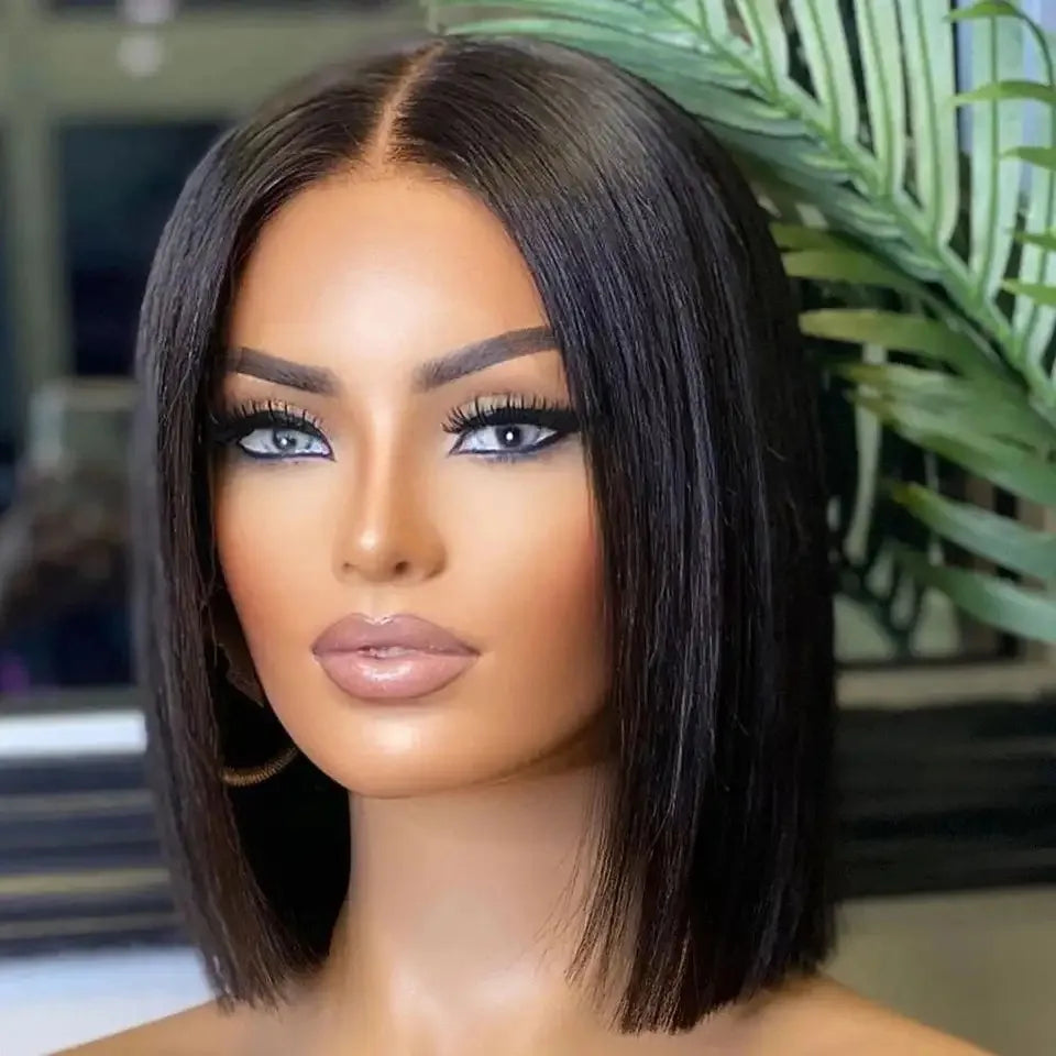 Brazilian HD Transparent 2x4 Bone Straight Short Bob Human Hair Wigs Straight Lace Front Wigs Bob Wig For Women