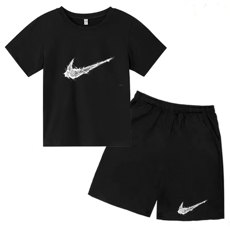 Summer Brand White T-shirt+Shorts Two-piece Set Kids New Clothing Fashion Letter Boy Girl3-13Yrs Sports Short-sleeved Casual Set