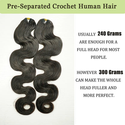 Pre Separated Crochet Hair Body Wave Crochet Human Hair for Black Women Extensions Human Hair Water Wave Bundles Knotless Hair