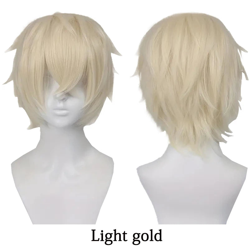 10-Inch Short Straight Hair Suitable For Both Men And Women, Cosplay Synthetic Hair Anime Role-Play Halloween Party Upturned Wig