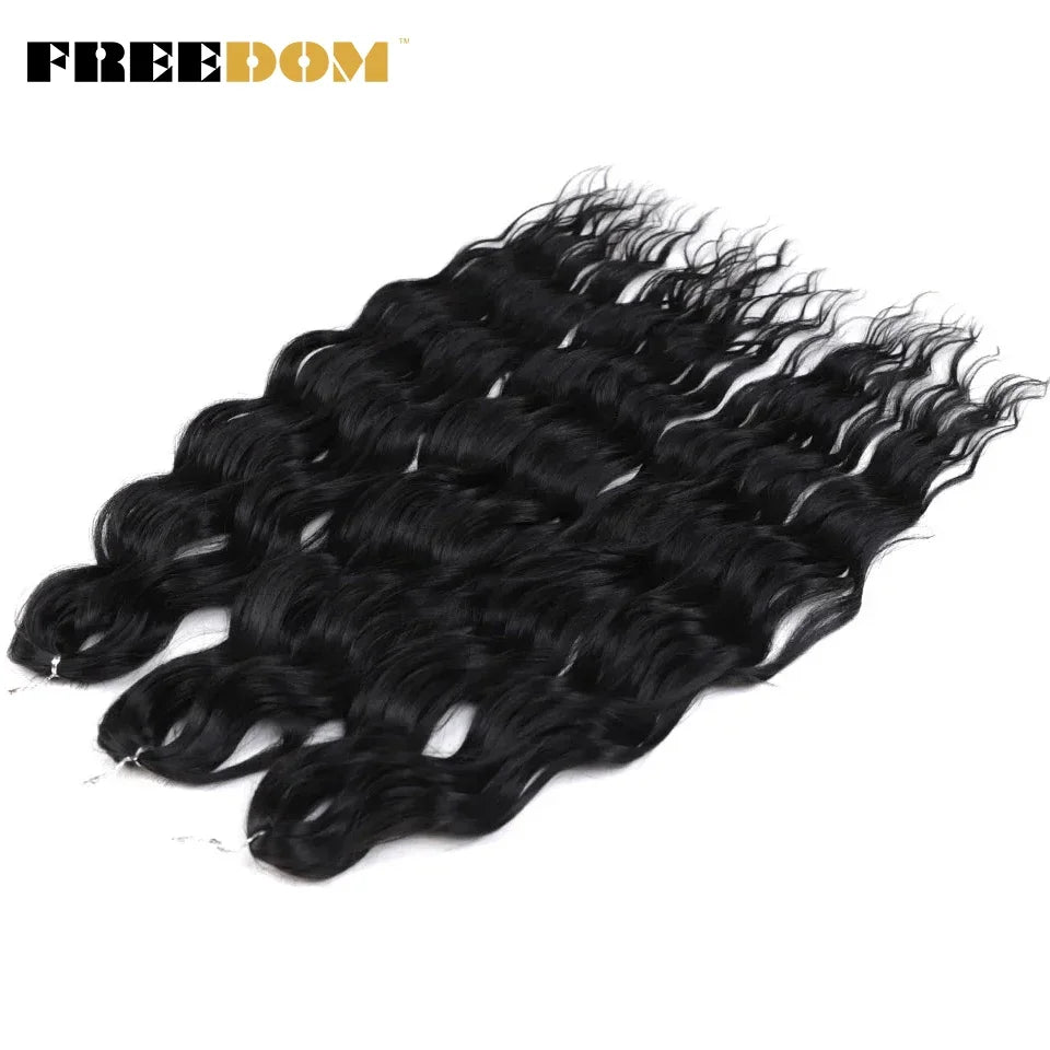FREEDOM Synthetic Curly Braiding Hair Extensions 24 Inch/60 cm Long Deep Wavy Twist Crochet Braids Hair Ombre Brown Rainbow Hair
