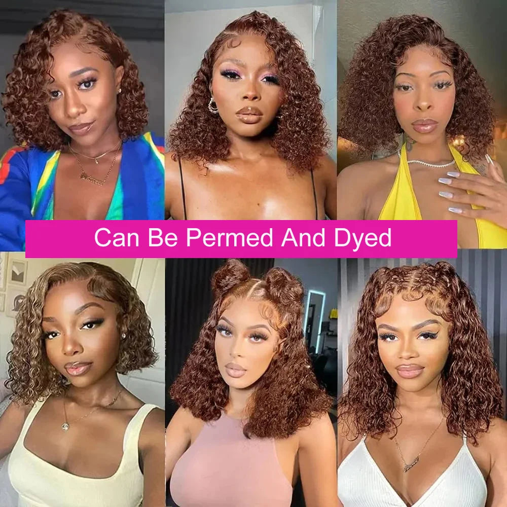 Wet And Wavy Lace Frontal Wig Short Bob Wig Pre Plucked #4 Deep Wave Full Virgin Human Hair Bob Brown Lace Front Wigs Bob Human Hair  Multi Part Pre Plucked with Baby hair