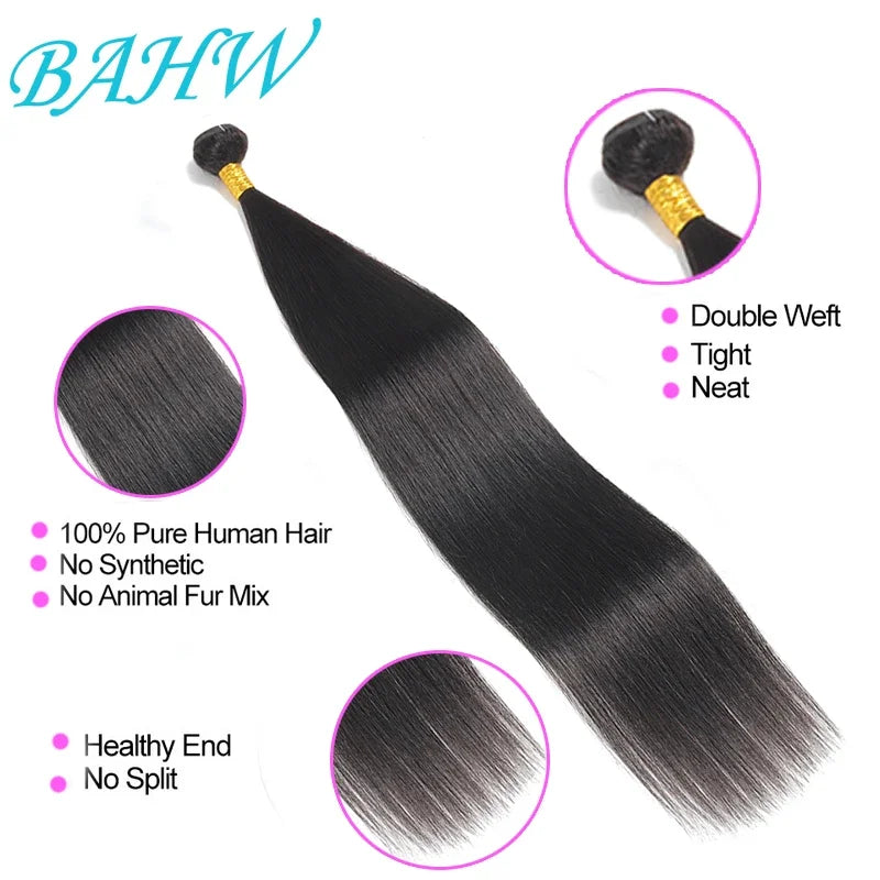 13x4 Transparent  Lace Frontal with Bundles Brazilian Virgin Human Hair With Lace Front Straight Hair Extension Natural Black