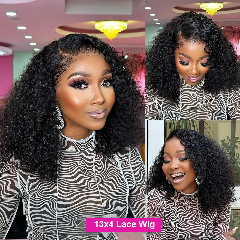 Water Wave Lace Front Wig Deep Free Part Lace Closure Wigs Bob Lace Wigs Brazilian Wet and Wavy Human Hair Wigs for Black Women Pre plucked Can be Dyed 12 14 16Inch