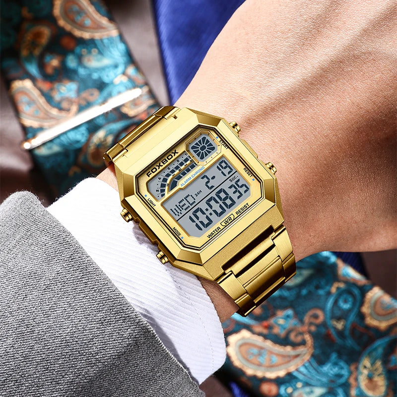FOXBOX Fashion Luxury Digital Man Watch Casual Sports Date Waterproof Luminous Watches for Men Movement Electronic Watches Male