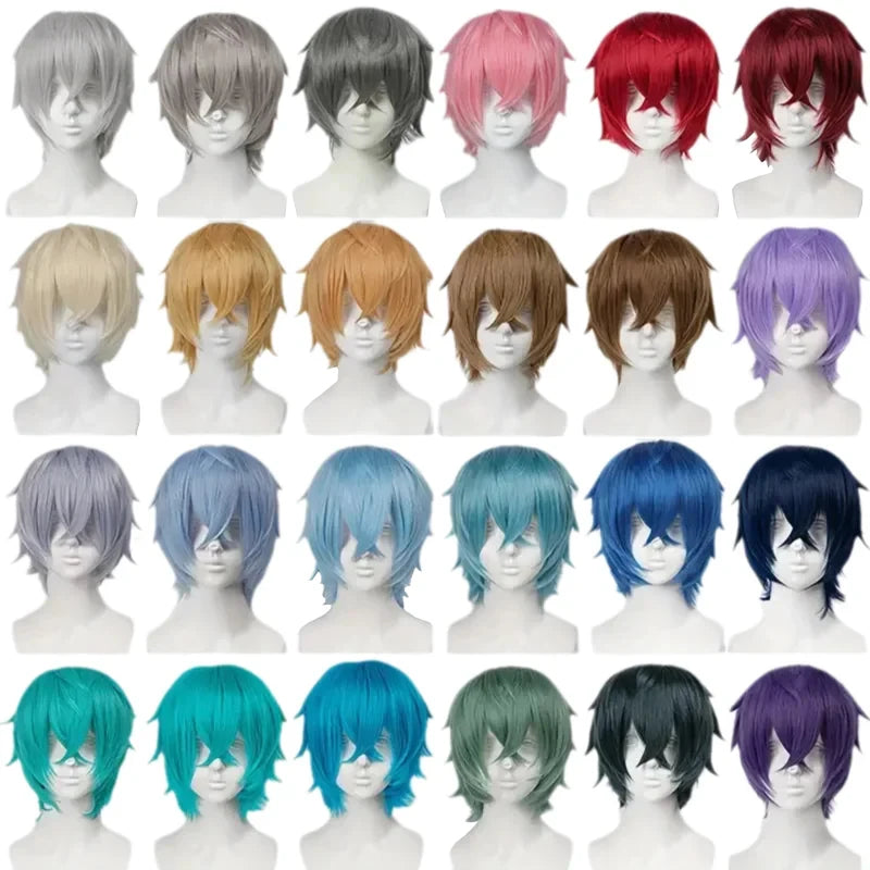 10-Inch Short Straight Hair Suitable For Both Men And Women, Cosplay Synthetic Hair Anime Role-Play Halloween Party Upturned Wig