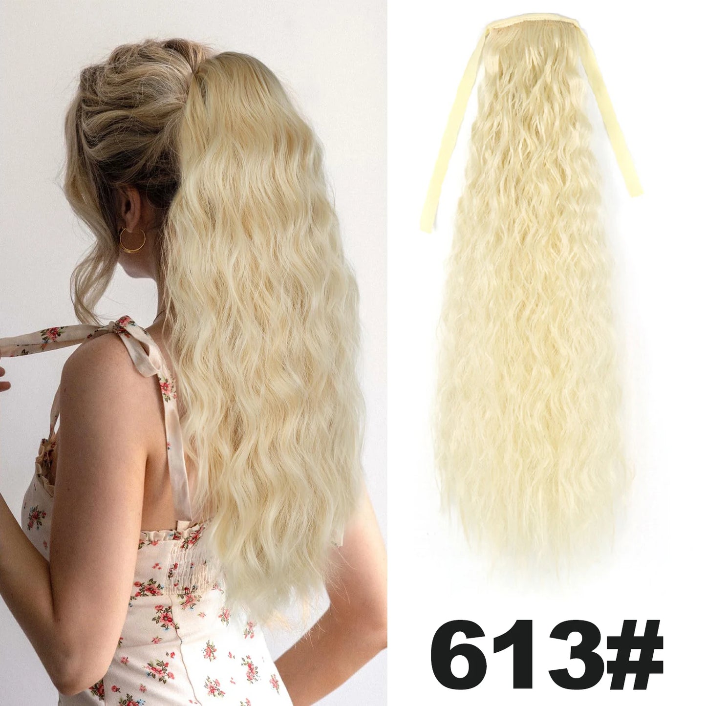 Straight Long Ponytail Extensions 22inch Natural Black Wrap Around Synthetic Hair Piece Pony Tail Hair Hairpieces for Women Girl