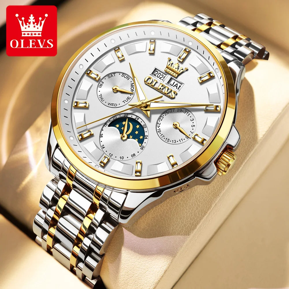 OLEVS 7070 Automatic Watch Men Moon phase Waterproof Men Watches Stainless steel Luxury Mechanical Watch for Men