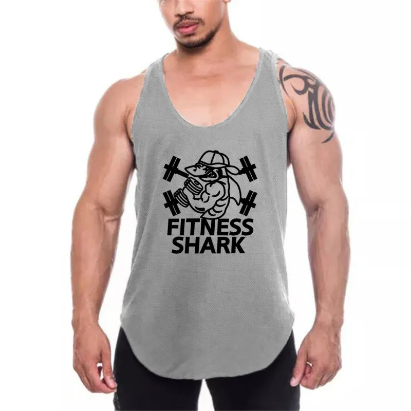 Summer Mesh Mens Fitness Tank Tops Y-back Bodybuilding Sleeveless Vests Mesh Quick Dry Gym Clothing Running Sport Muscle Shirts