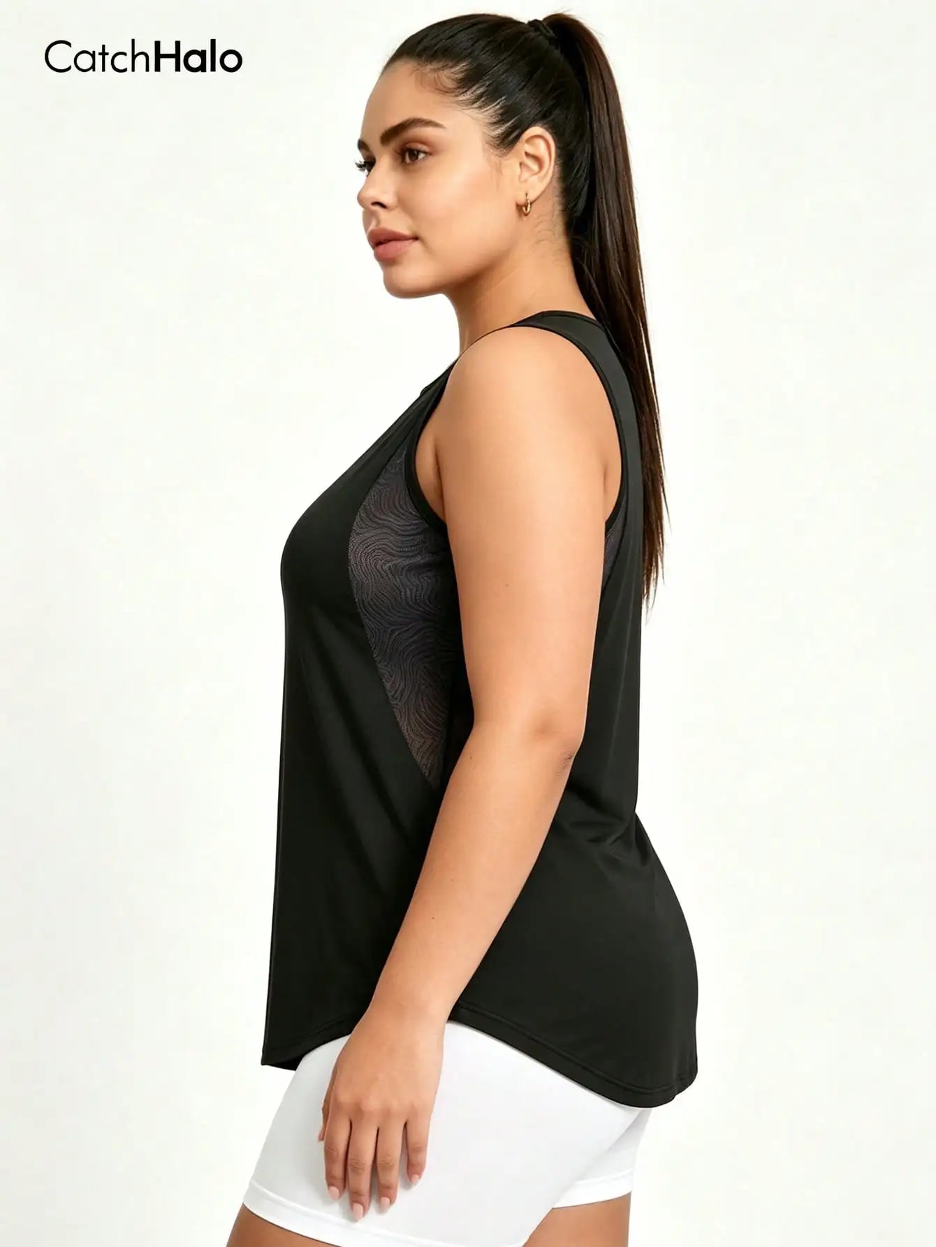 Plus Size Mesh Tank Top Women Breathable Loose Fit Gym Top Sleeveless Yoga Shirt Sweat Wicking Summer Sports Activewear