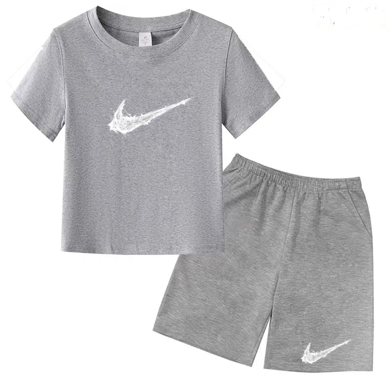 Summer Brand White T-shirt+Shorts Two-piece Set Kids New Clothing Fashion Letter Boy Girl3-13Yrs Sports Short-sleeved Casual Set