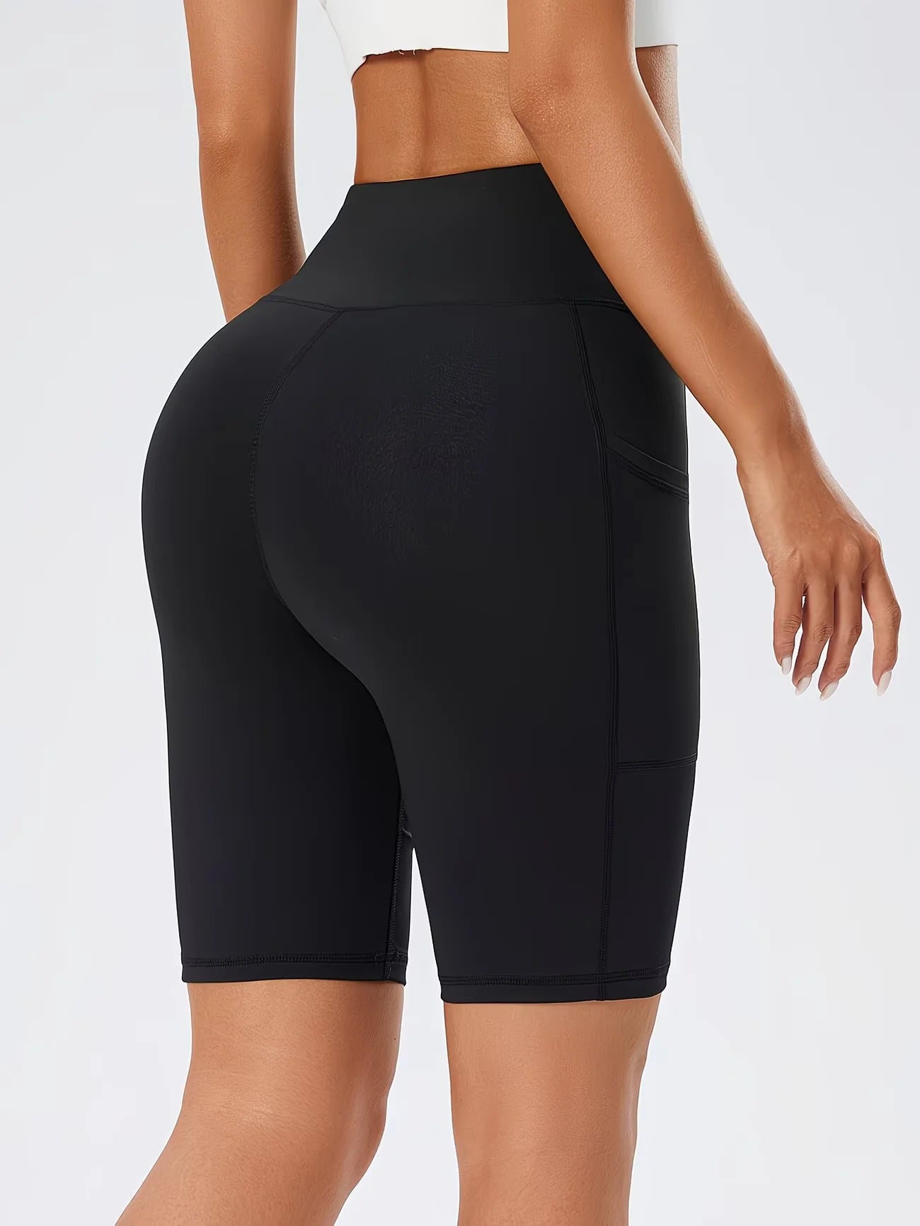 Summer High Waist Sports Shorts With Side Pockets Running Yoga Capris Trousers Fashion Sports Fitness Pants Elastic Leggings