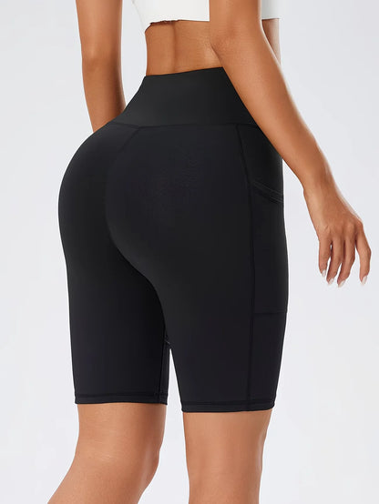 Summer High Waist Sports Shorts With Side Pockets Running Yoga Capris Trousers Fashion Sports Fitness Pants Elastic Leggings