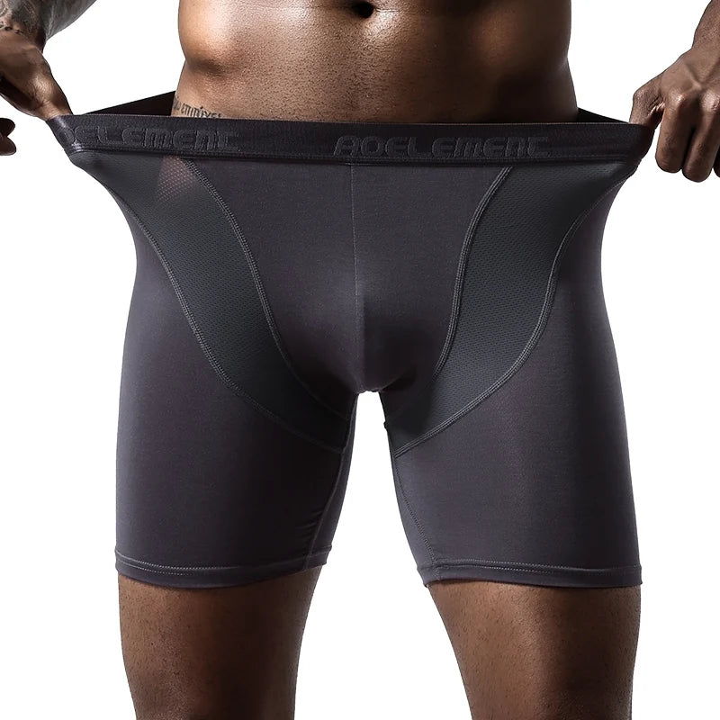 Sports underwear men's anti-wear leg Modal professional running fitness tight body long leg quick dry plus long boxers