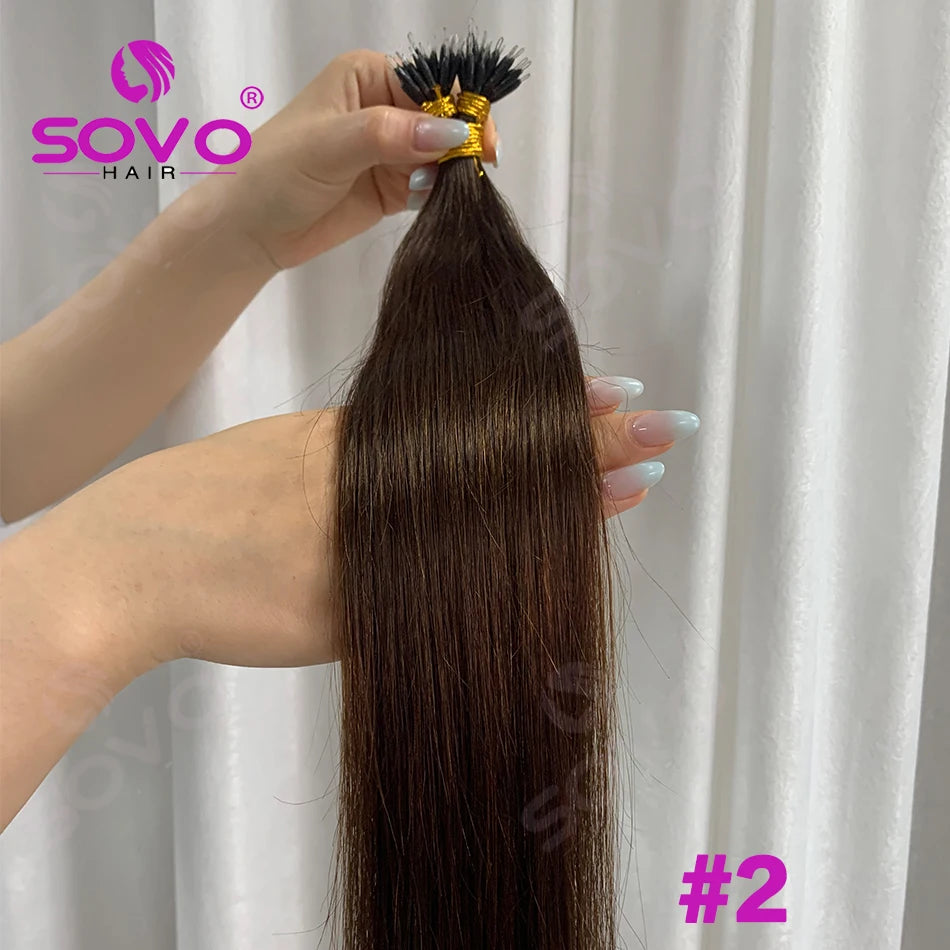 Nano Ring Hair Extensions Human Hair 100 Strands Remy European Straight Hair Natural Blonde Invisible Reusable