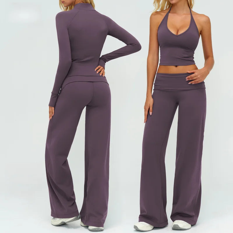 BIANHUI Women's Tracksuit Yoga Set Loose Casual Women Outdoor Sports Long Sleeve 2/3 Piece Set Sportswear Woman Gym Clothes